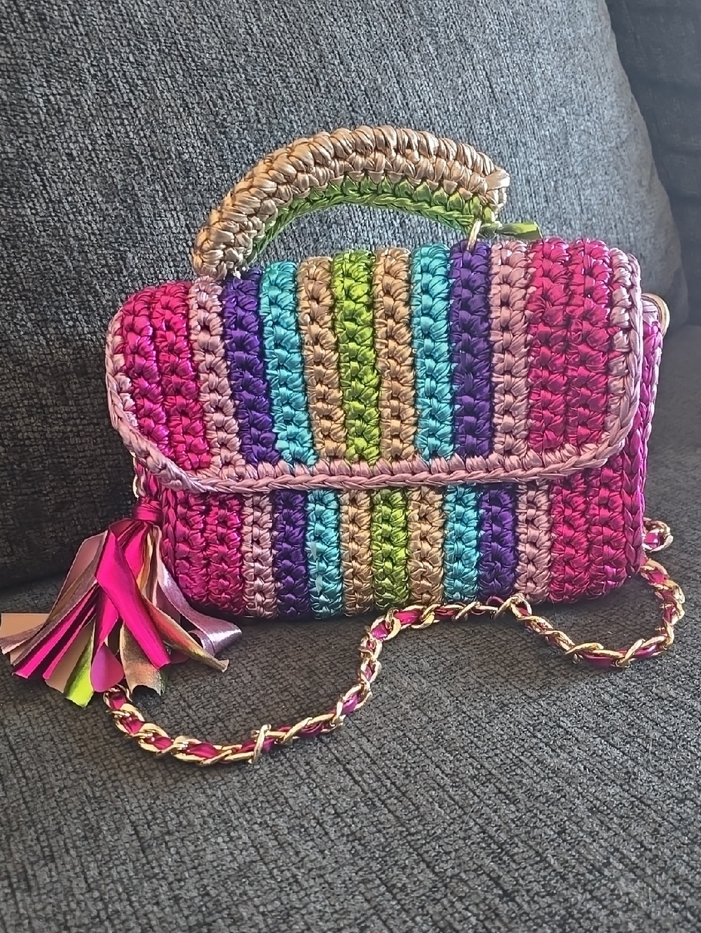 Multicolor Handwoven Crossbody Bag with Tassel